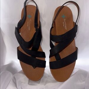 BareTraps Black and Brown Sandals with Asymmetrical Straps